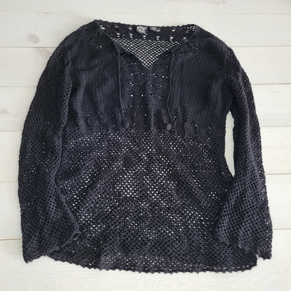 Black Crochet Top BOHO Beach Cover Up Festival Coastal Cowgirl Fairygoth.